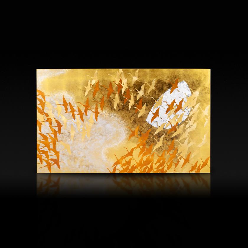 A group of cranes, Gold leaf Art Panel