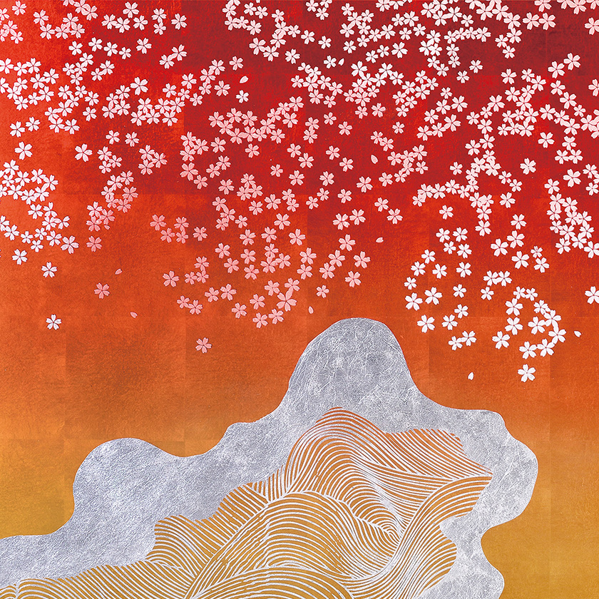 Sakura on the waves, Gold leaf Art Panel
